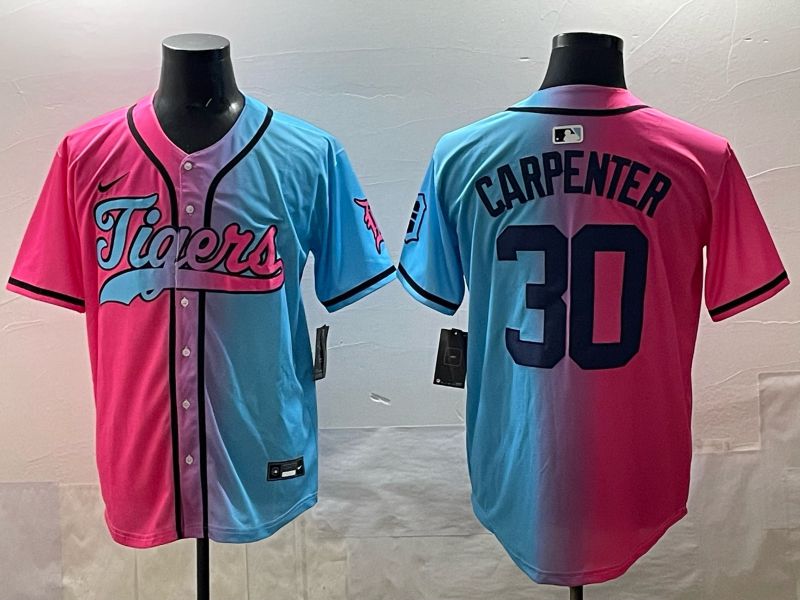 Men 2025 Detroit Tigers 30 Carpenter Blue pink Game Nike MLB Jersey style 01